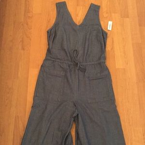 Denim, calf-length romper